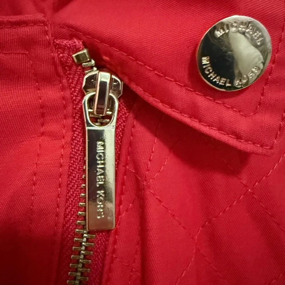 MICHAEL Michael Kors Red Belted Trench Coat Rain Jacket Hooded Size M Medium